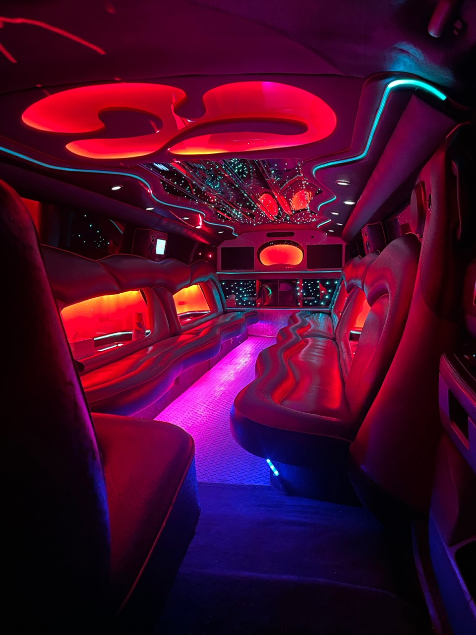 Luxury limousine interior with LED lighting